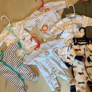 Lot of 8 Newborn Footie Sleepers Gerber, Old Navy, Little Me, Carter's